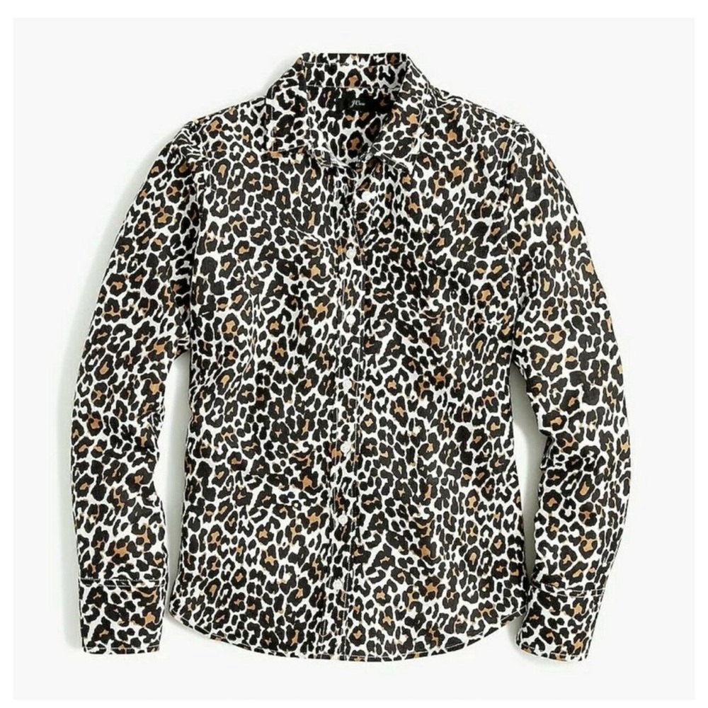 J. Crew Leopard Cotton/Linen Slim Perfect Shirt Long Sleeve Size 16 - Picture 11 of 12